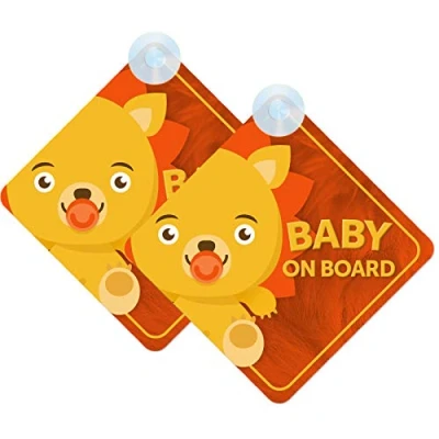 Image of mybabyonboard UK Baby Lion on Board Sign for Car, 2pcs Kids Safety Warning with Suction Cups