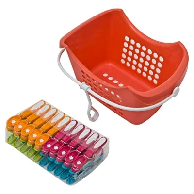 Image of Caraselle Extra Strong Non Slip clothes Pegs for Washing Line, &amp; Robust your plus items such as Sheets, Blankets Towels (20 Pack Peg Caddy Bundle)