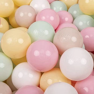 Image of KiddyMoon Soft Plastic Play Balls 50 Balls/7Cm 2.75In Multi Colour Made In EU, Pastel Beige/Pastel Yellow/White/Mint/Light Pink