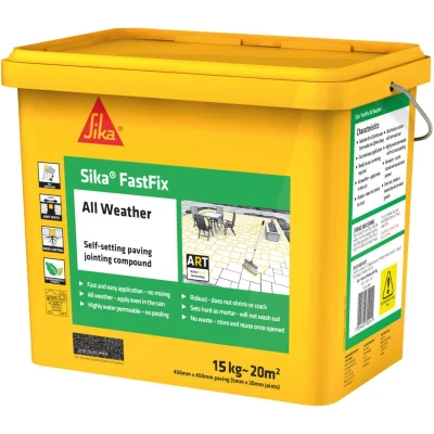 Image of Sika FastFix All Weather Self Setting Paving Jointing Compound Ready To Use No Mixing Required Flint 15kg 18 sq. m