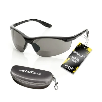 Image of voltX &#039;CONSTRUCTOR&#039; BIFOCAL Reading safety Glasses (SMOKE/GRAY +3.0 Dioptre) UKCA &amp; CE EN166F certified/Cycling Sports includes cord + UV400 anti fog coated lens