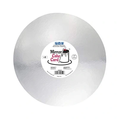 Image of PME Mirror Cake Card Round Metallic Silver Pack of 3, 25cm/10 Inch