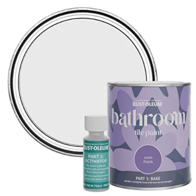 Image of Rust Oleum Grey Water Resistant Bathroom Tile Paint in Satin Finish Monaco Mist 750ml