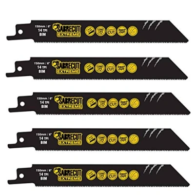 Image of 5 x SabreCut SCRS922BF_5 150mm 14 TPI S922BF Fast Wood and Metal Cutting Reciprocating Sabre Saw Blades Compatible with Bosch Dewalt Makita Many Others