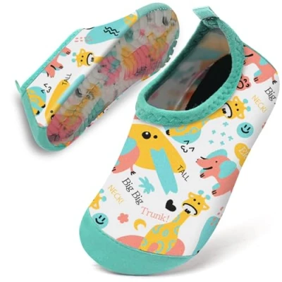 Image of Water Shoes Toddler Kids Baby Infant Girls Beach Swim Barefoot Aqua Socks Non Slip for Swmming Pool Park(White Green Zoo,18/19)