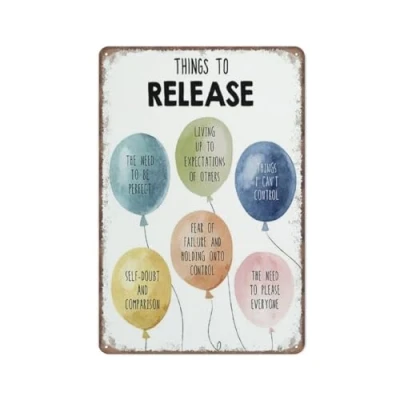 Image of KOPUTE Things to let go of, Mental health poster, Coping skills Therapist office decor, Mindfulness Retro Metal Poster Wall Art Kitchen Garden Farm Home Decoration,tin sign 20X30cm
