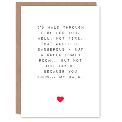 Image of Artery8 Valentines Day Greeting Card Fun Funny Humour Walk Through Fire But Not For Him Husband Partner