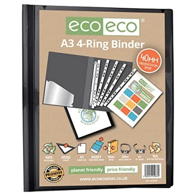 Image of eco A3 95% Recycled 4 D Portrait Ring Binder File Folder, Artwork Portfolio, eco087