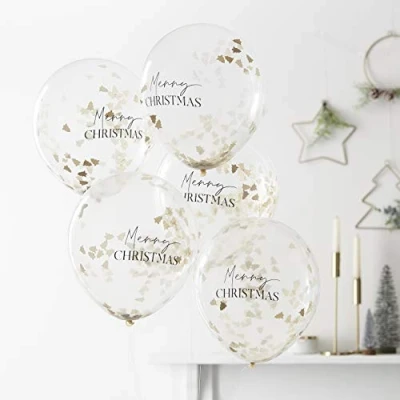 Image of Ginger Ray Merry Christmas Gold Foiled Tree Filled Confetti Party Balloons 5pk