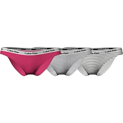 Image of Calvin Klein Jeans Women&#039;s Thong 3pk (Ff) 000qd3800e Thongs, Multicolour (Pink/Grey/Rainer Stripe_silver), XL
