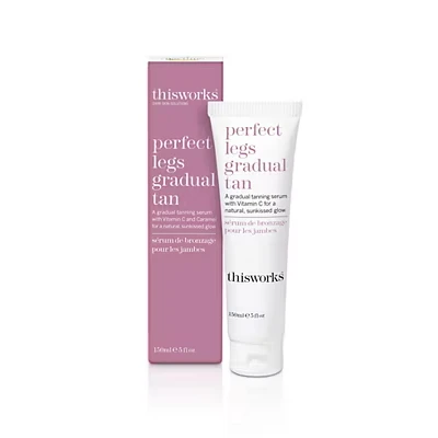 Image of This Works Perfect Legs Gradual Tan, 150 ml Streak Free Self Tanning Serum Infused with Vitamin E, Shea Butter and Essential Oils Hydrating Tan Moisturiser for a Natural Summer Glow