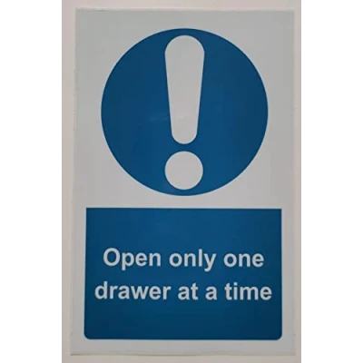 Image of Open Only One Drawer At A Time Safety Sign Self adhesive sticker 120mm x 90mm