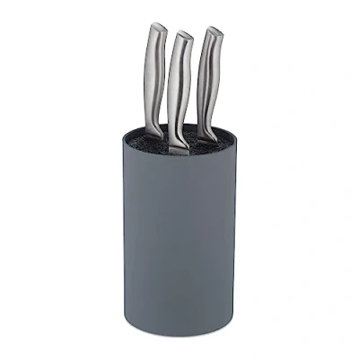 Image of Relaxdays Knife Block, Empty, Round Blade Storage, HxD: 18 x 11 cm, Plastic, Standing, Universal Holder, Organiser, Grey, cm
