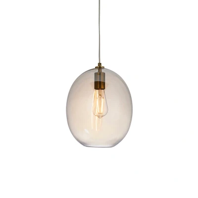Image of Kelda Oval Dome Pendant Ceiling Light Satin Brass Plate, Champagne Lustre Glass, 1x E27