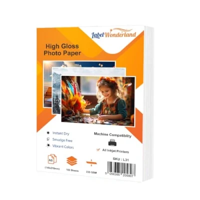 Image of Labelwonderland A5 Photo Paper Pack of 100 Sheets Inkjet Gloss Glossy 230 GSM