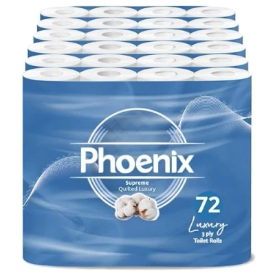 Image of 72 Phoenix Soft Luxury Toilet Rolls Bulk Buy Quilted White 3 Ply Paper Pack of Tissue (12 x 6 Packs) (Supreme Unscented)
