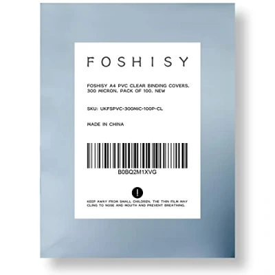 Image of FOSHISY A4 PVC Clear Binding Covers, 300 Micron, Pack of 100