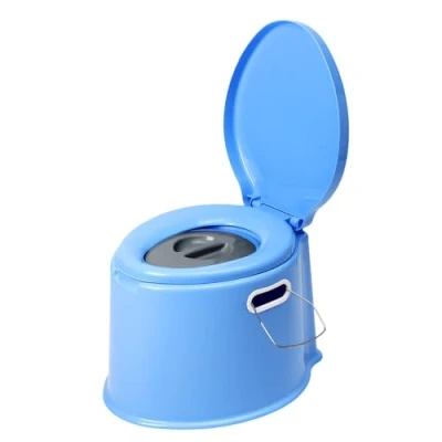 Image of Crystals 6L Large Lightweight Portable Camping Toilet Seat with Washable Bucket, Roll Holder Compact for Travel, Festivals &amp; Fishing (Blue Seat)