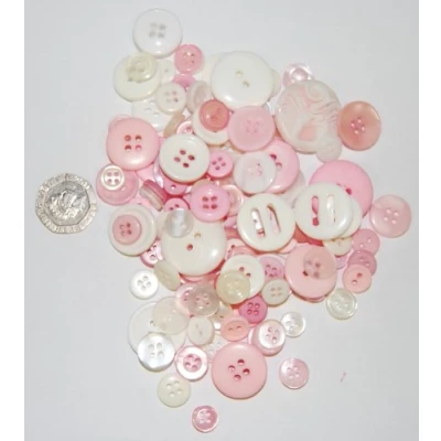 Image of celloexpress Pack of 50g Pink &amp; White Buttons Mixed Sizes Various for Sewing and Crafting