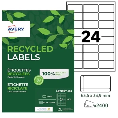 Image of Avery 100% Recycled Adhesive Labels 63.5 x 33.9 mm White