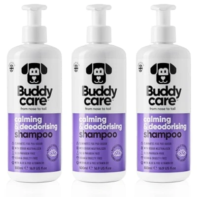 Image of Calming &amp; Deodorising Dog Shampoo by Buddycare Lavender Scented With Aloe Vera and Pro Vitamin B5 (500ml x3)