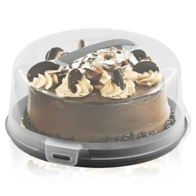 Image of GEEZY 2 in 1 Plastic Cake Carrier with Lid and Handle Portable Round Transparent 9.5 inch Storage Container Box Two Sided Base for Cupcakes