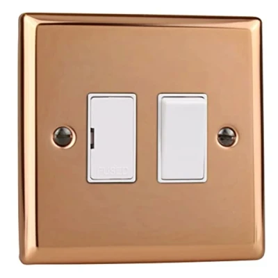 Image of Varilight Classic Polished Copper 13 Amp Switched Fused Spur with White Inserts