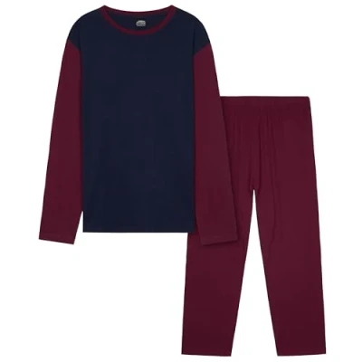 Image of CityComfort Mens Long Pyjamas Set, Adults Teenagers Soft 2 Piece Loungewear Nightwear Cosy PJs Gifts for Him (Burgundy/Navy, M)