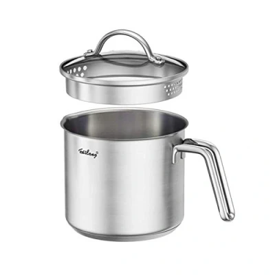Image of Hotoolme Milk Pan with Pouring Lip Lid Non Stick Pot Stainless Steel Saucepan 1.5L for Kitchen Cooking