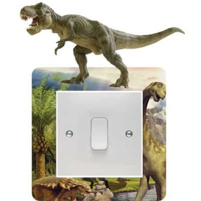 Image of Roaring Trex Jurassic Dinosaur Light Switch Surround Art Vinyl Wall Stickers Children&#039;s Bedroom