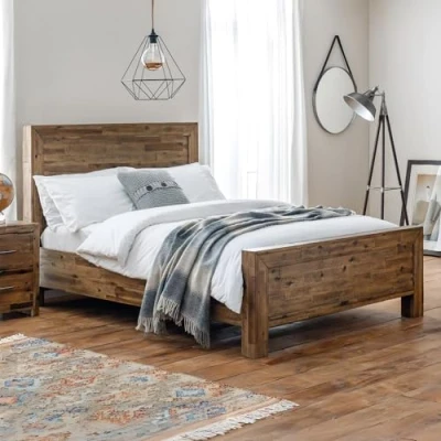 Image of Julian Bowen Antique Oak Wood Hoxton Bed, Double