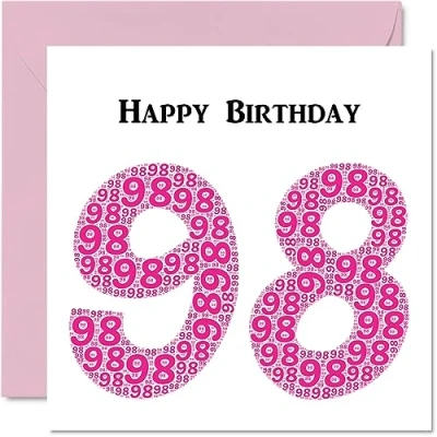 Image of Fun 98th Birthday Cards for Woman Shapecloud Happy Card Great Grandad Grandpa Nanny Grandma Nan Gran Granny Dad Mum, 145mm x Greeting Cards,