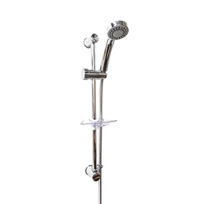 Image of Thermostatic Shower Kit Handset with Adjustable Riser Rail Handheld Hose Bathroom Hand Head Holder &amp; Soap Dish Round Set Chrome
