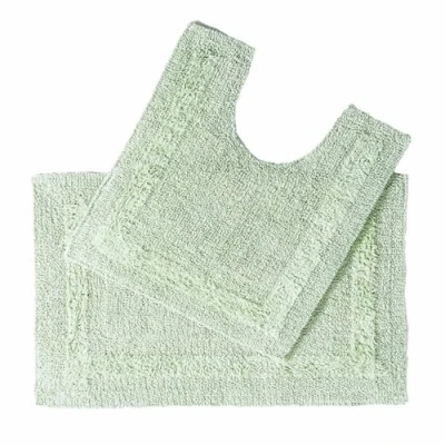 Image of HOMESCAPES Bath Mat Set, Luxury 1600gsm Extra Soft 100% Cotton, Reversible Bathroom Sets 2 Piece, Washable, Non Slip, Super Absorbent, Quick Dry, Sage Green Rug Set: &amp; Toilet