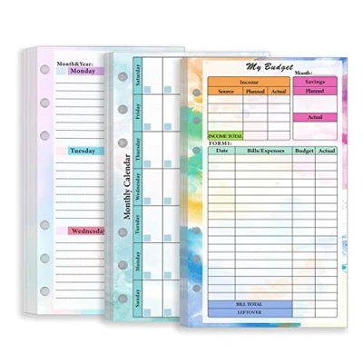 Image of Zelten Colorful Loose Leaf Punched Paper Refills for 6 Hole Binder Personal Organizer Diary Notebook Refillable Planner (Budget Weekly Monthly Planner, A6)