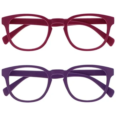 Image of OPULIZE Pop Reading Glasses 2 Pack Fun Round Matt Frame Fuscia Pink Purple Spring Hinges Scratch Resistant Mens Womens RR2 45 +1.50