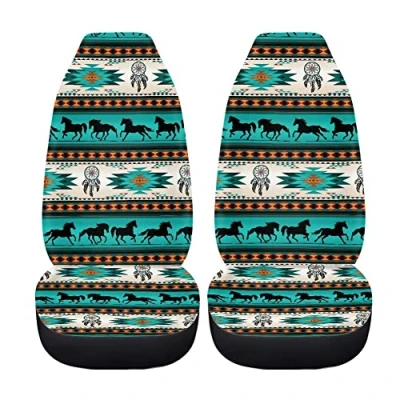 Image of BIGCARJOB Universal American Style Bucket Seat Cover,Baja Print Front Car Covers Set of 2 fit Vehicle Sedan SUV, Auto Interior Protector Horse Dreamcatcher