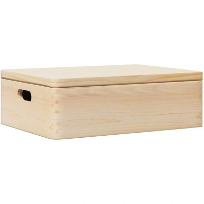 Image of vidaXL Wooden Box with Lid &amp; Handles 40 x 30 13 cm Pine Wood
