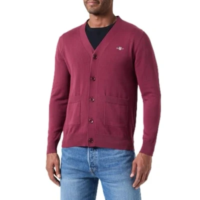 Image of GANT Men&#039;s Classic Cotton V Cardigan Sweater, Weinrot, M