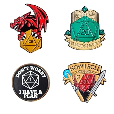 Image of Power Beast Dungeon 4x Pin Dungeons and Dragons, Pins D&amp;D 5e, Brooch DND, Master Gift, Rpg Pins, Polyhedral Dice Set.