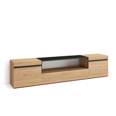 Image of Skraut Home TV Unit, Stand Cabinet Entertainment Center 200x45x35cm For TVs up to 80&quot; Living Room Modern Style Oak and Black