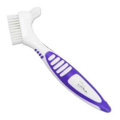 Image of Denture Brush Rubber Grips, Easy Hold Handle, Double Bristle Head (Purple, One Size)