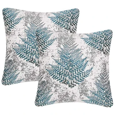 Image of Yeiotsy Pack of 2, Nordic Style Cozy Decorative Throw Pillow Covers for Sofa Bed Car Chair Geometric Cushion Cases Jacquard Chenille (Teal Fern, 18 X Inches)