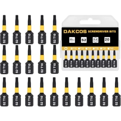 Image of DAKCOS T10 Torx Bit, Impact Driver Bits, 1/4&quot; Screwdriver Bit Sets, 20PCS Premium S2 Alloy Steel 25mm Long