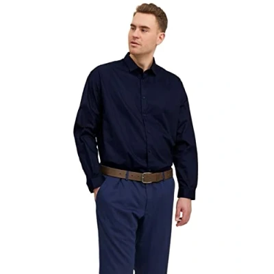 Image of JACK &amp; JONES Men&#039;s Jprblacardiff Shirt L/S Ps Noos, Navy Blazer/fit: Loose fit, 7XL