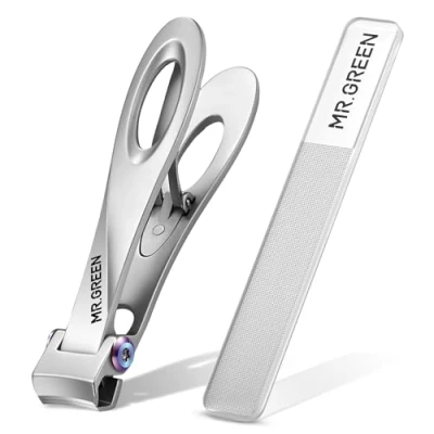 Image of MR.GREEN Nail Clippers Wide Jaw Opening Stainless Steel Fingernail Clipper Thick Hard Toenail Cutter Manicure Scissors Tools (Nail (Large)+Nano Glass File)