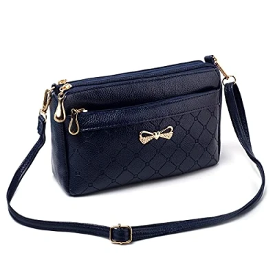 Image of FULEI Cross Body Ladies Bags Small Soft PU Leather Shoulder Bag Navy Blue Handbags for Women