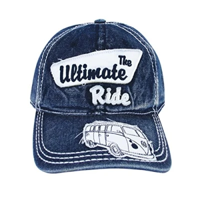 Image of BRISA VW Collection Volkswagen Baseball Cap Military Hat Headwear with T1 Bus Motif (Ultimate Ride/Blue)
