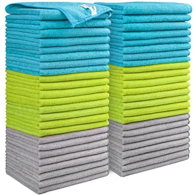 Image of AIDEA Microfibre Cleaning Cloths Pack of 50, Multifunctional Reusable Towels, Lint Free Streak Washable Cloth Duster for House, Kitchen, Car, Motorbike, Windows 30 x 40 cm