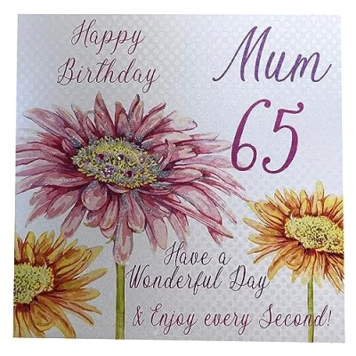Image of white cotton cards, Happy Birthday 65 mum Have a Wonderful Day Handmade 65th Card, FLOWERS White, wba65 NEW,16cm x 16cm